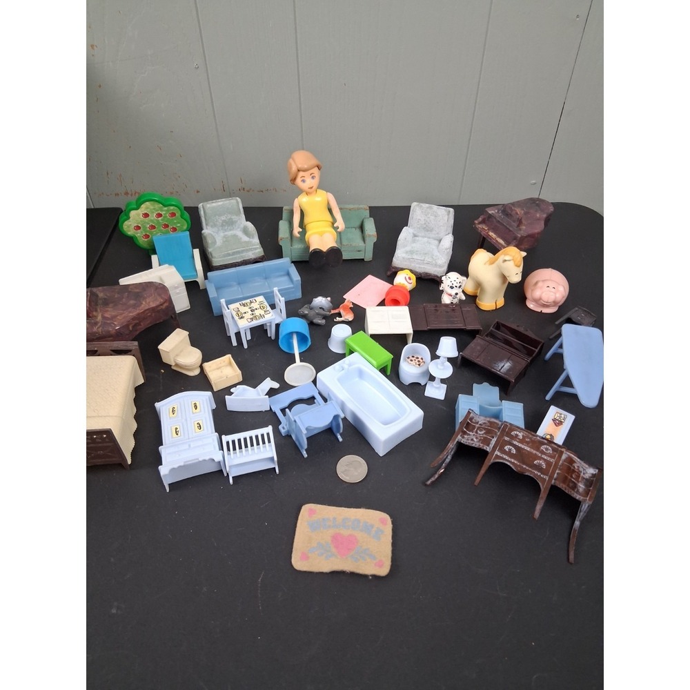 Vintage Dolls House Furniture & Accessories 30+ Lot Bundle Assorted Brands